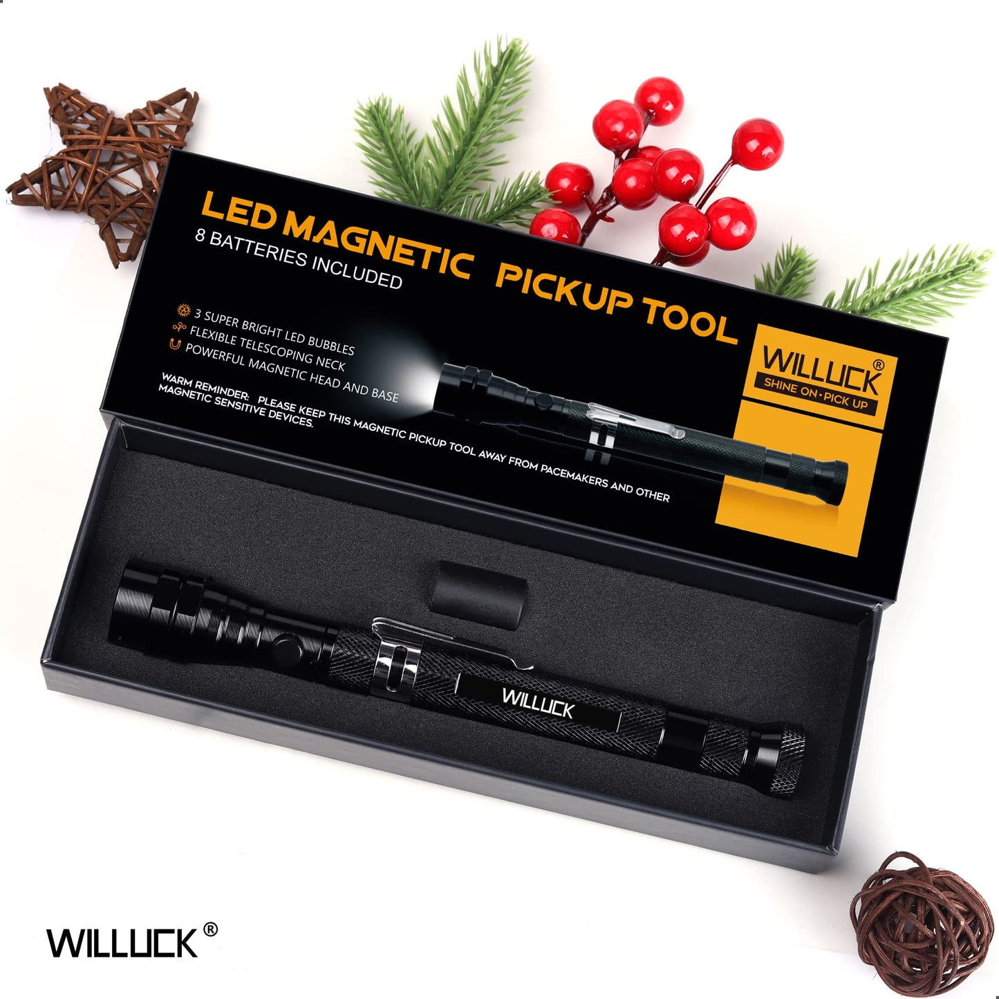 Gifts for Men Grandpa Papa - Magnetic Pickup Tool with LED Lights - Birthday Gifts for Men, Stocking Stuffers for Men, Son, Daughter - 40th 50th 60th 70th Birthday Gifts, Mens Stocking Stuffers