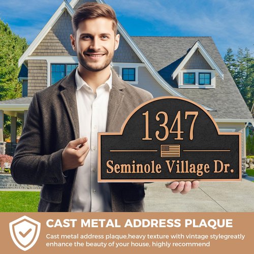 Lawn Address Sign Plaque - Personalized House Number Plaque Sign,Address Numbers for House,Engraved Metal & Large Option Make Your House Standing Out (Stakes Included) 13.4'' x 8.11''