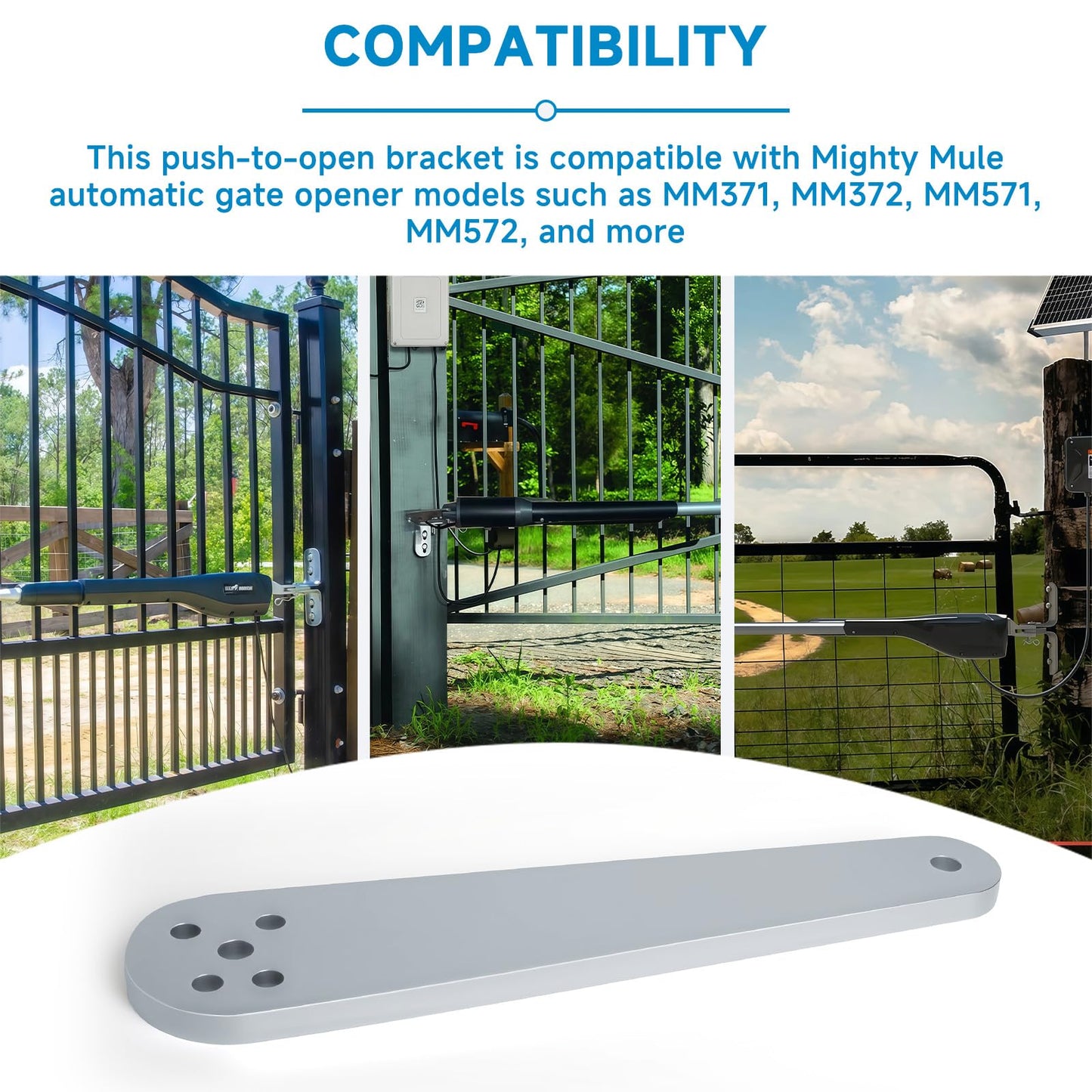 Cutetool FM148 Push to Open Gate Bracket Compatible with Mighty Mule Automatic Gate Openers, Heavy-Duty Solid Steel Electric Gate Opener Mounting Bracket
