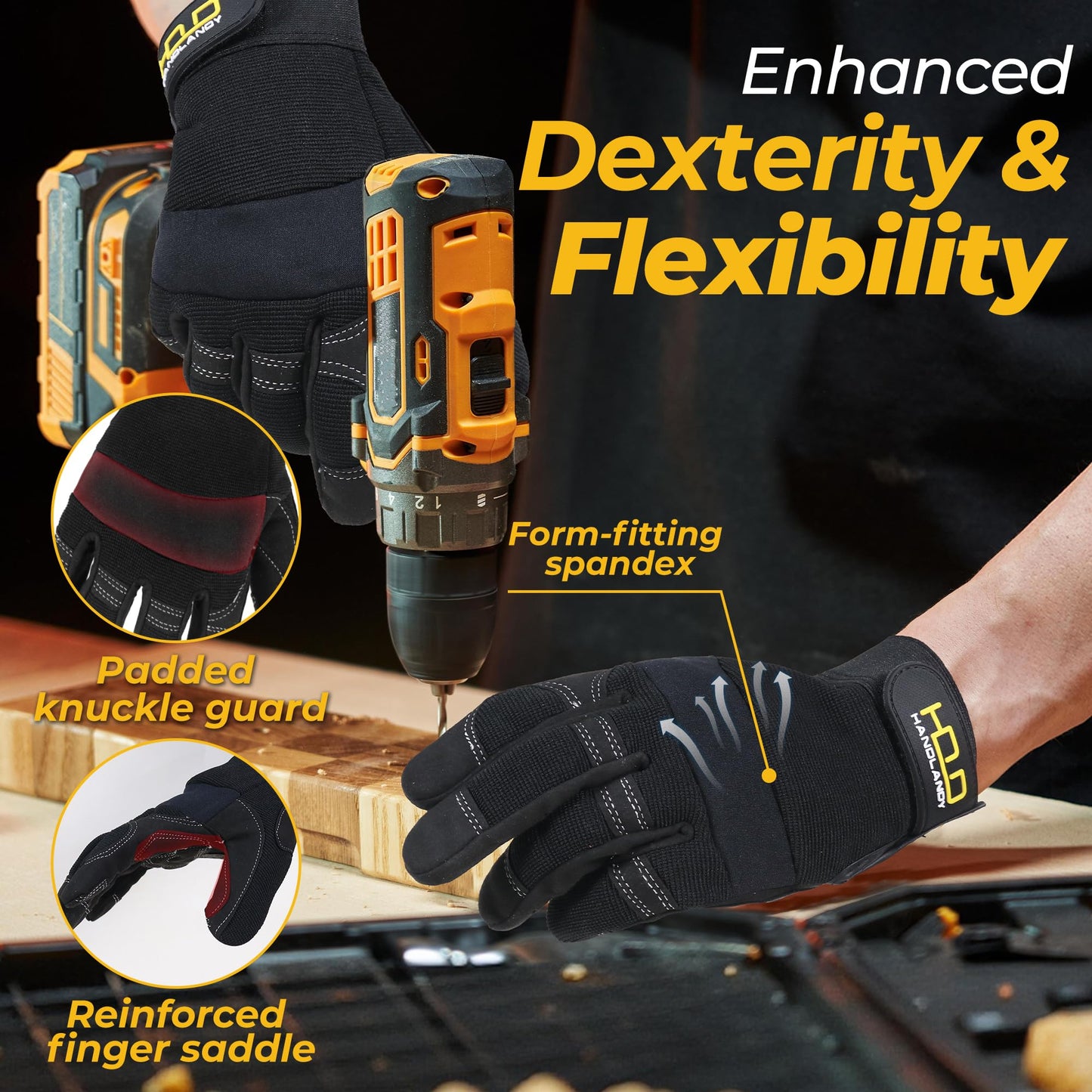 HANDLANDY Work Gloves for Men & Women, Utility Mechanic Working Gloves Touch Screen, Flexible Breathable Gardening Gloves for Yard Maintenance (Large, 1 Pair)