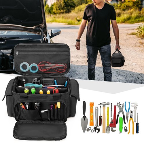 Rexmica Small Tool Bag with Anti-friction and Thick Padded Bottom, Tool Storage Organizer for Men, Tactical Bag, Range Bag, Multi-functional Work Tote for Repairman, Electrician, Carpenters, Handyman