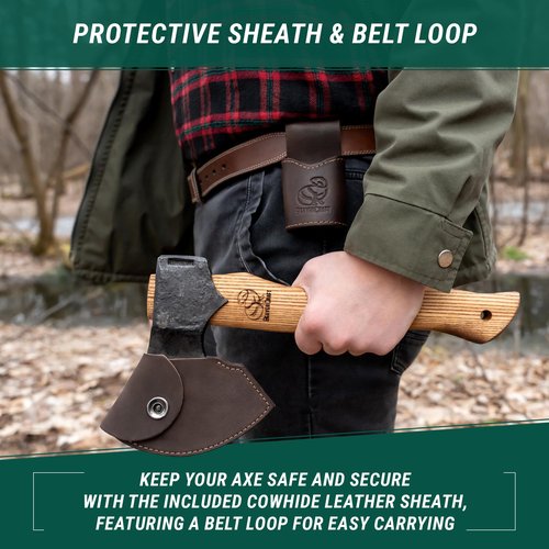 BeaverCraft Bushcraft Hatchet with Sheath for Camping AX3 - Small Wood Carving Axe - Forged Axes for Chopping - Forest Backpacking Hatchet with Wooden Handle - Firewood Splitting Axe, Gardening Axes