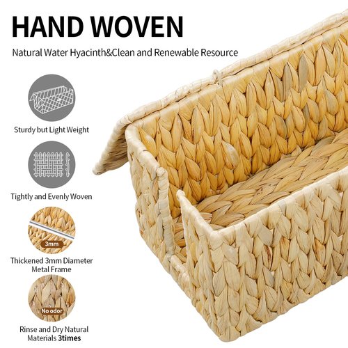 Coeusy Cable Management Box,Hand-Woven Water Hyacinth Decorative Cord Organizer,2 Side Open Slots Wicker Cable Box to Hide Cords and Power Strip,for Desk, Floor, Office,2 Pack