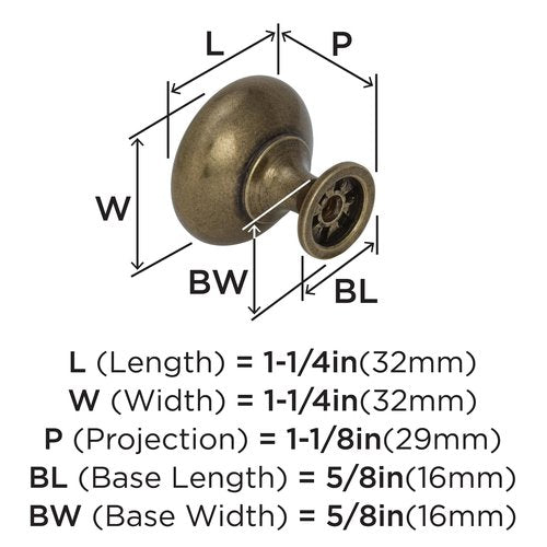 Amerock | Cabinet Knob | Burnished Brass | 1-1/4 inch (32 mm) Diameter | Edona | Drawer Knob | Cabinet Hardware (Pack of 1)