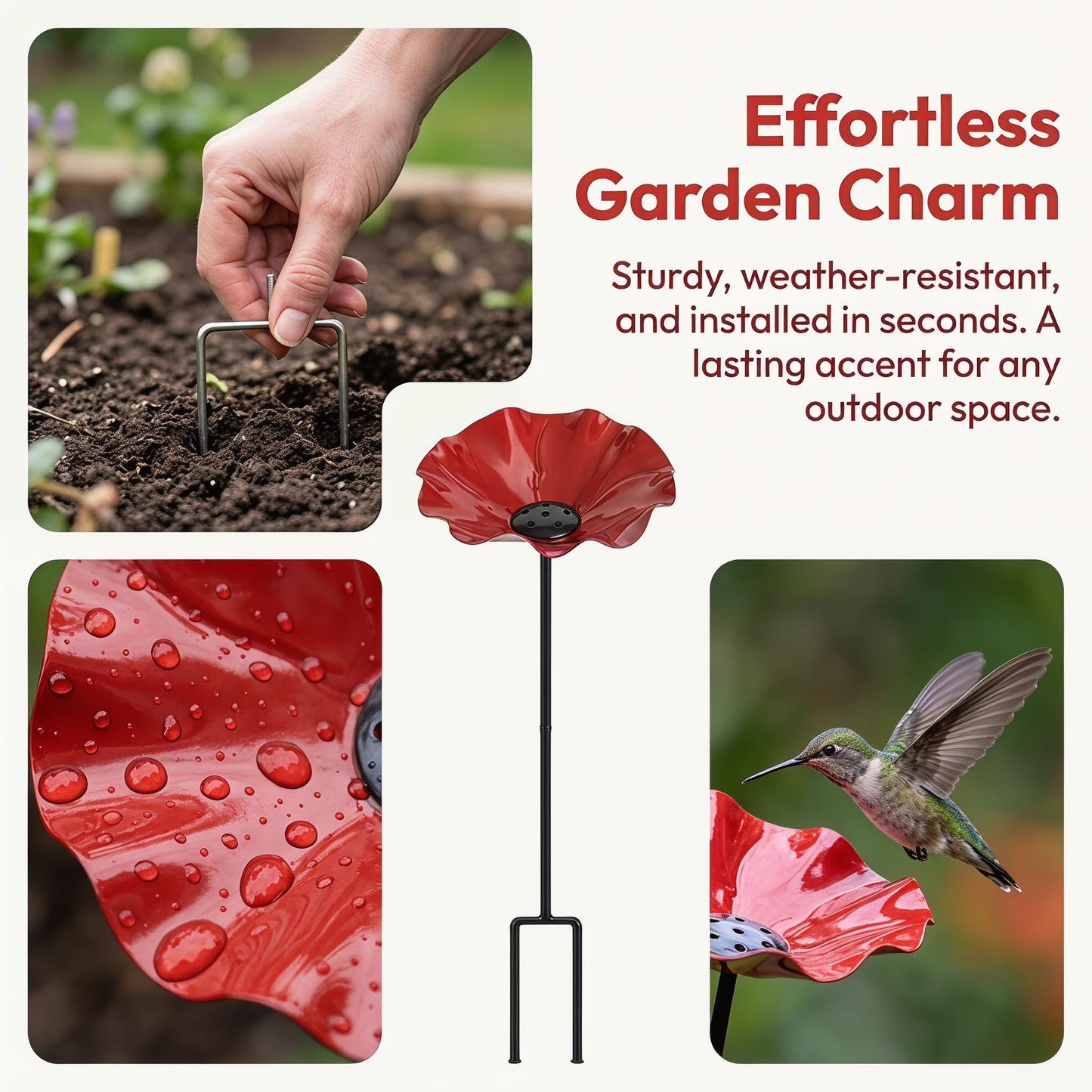2026 Metal Flower Bird Bath, Bird Feeder & Bee Watering Station, Handmade Metal Flower Stand, Unique Garden Decor for Outdoor Yard. (Blue, 6 inches in Diameter)