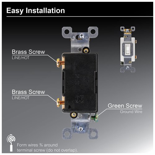 GE Heavy-Duty, Single Pole, In-Wall, Light, Fan, One Switch Circuits, Self-grounding Clip, Easy to Install, 20A/120V AC, UL Listed, White, 42160