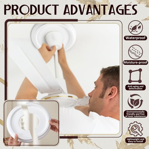 Retisee 4 Pack Split Ceiling Medallion for Light Fixtures Ceiling Light Medallion Round PU Fan Light Cover for Chandelier Pendant, 9.84" OD x 3.8" ID, 0.98'' Thick(White)