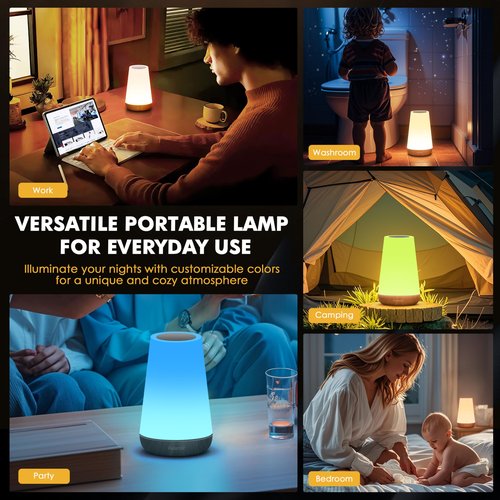 LED Night Light Bedside Lamp Touch and Remote Control Dimmable Tabletop 13 RGB Colors Changing 5 Brightness Adjustable Rechargeable Portable Lamp for Baby Kids Nursery Bedroom Bathroom Outdoor Camping
