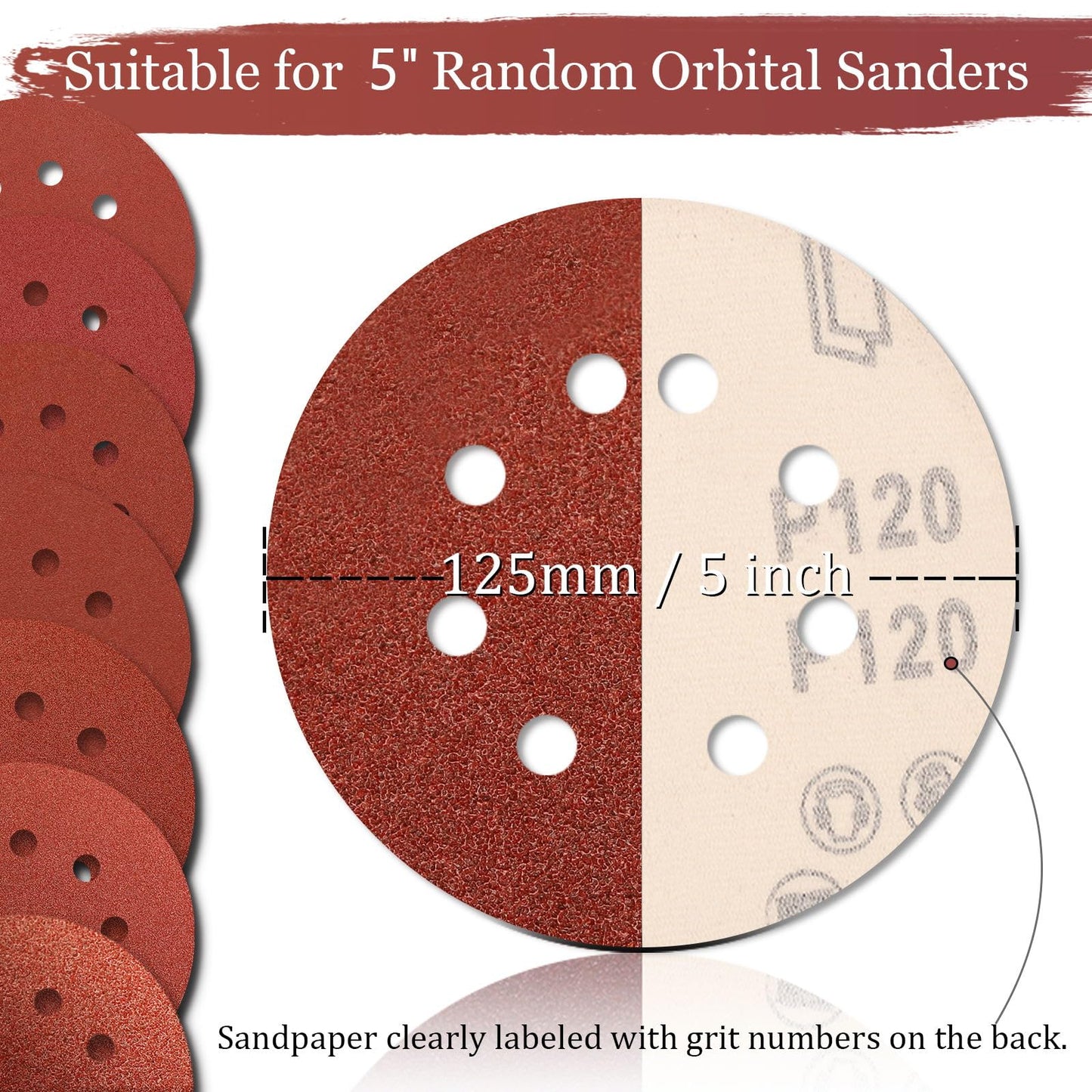 Szarint 5 Inch Sanding Discs Hook and Loop, 70 PCS 8 Hole Sandpaper Include 120, 240, 320, 400, 600, 800, 1000 Grit for Random Orbital Sander