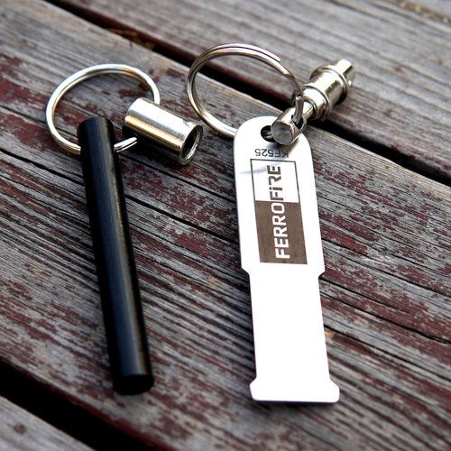 FERROFIRE Quick Release Keychain Ferro Rod Starter with 2.5 Inch Long Ferrocerium Rod and Superb Striker Flint and Steel for EDC Camping Emergency Survival BBQ (Pack of 2)