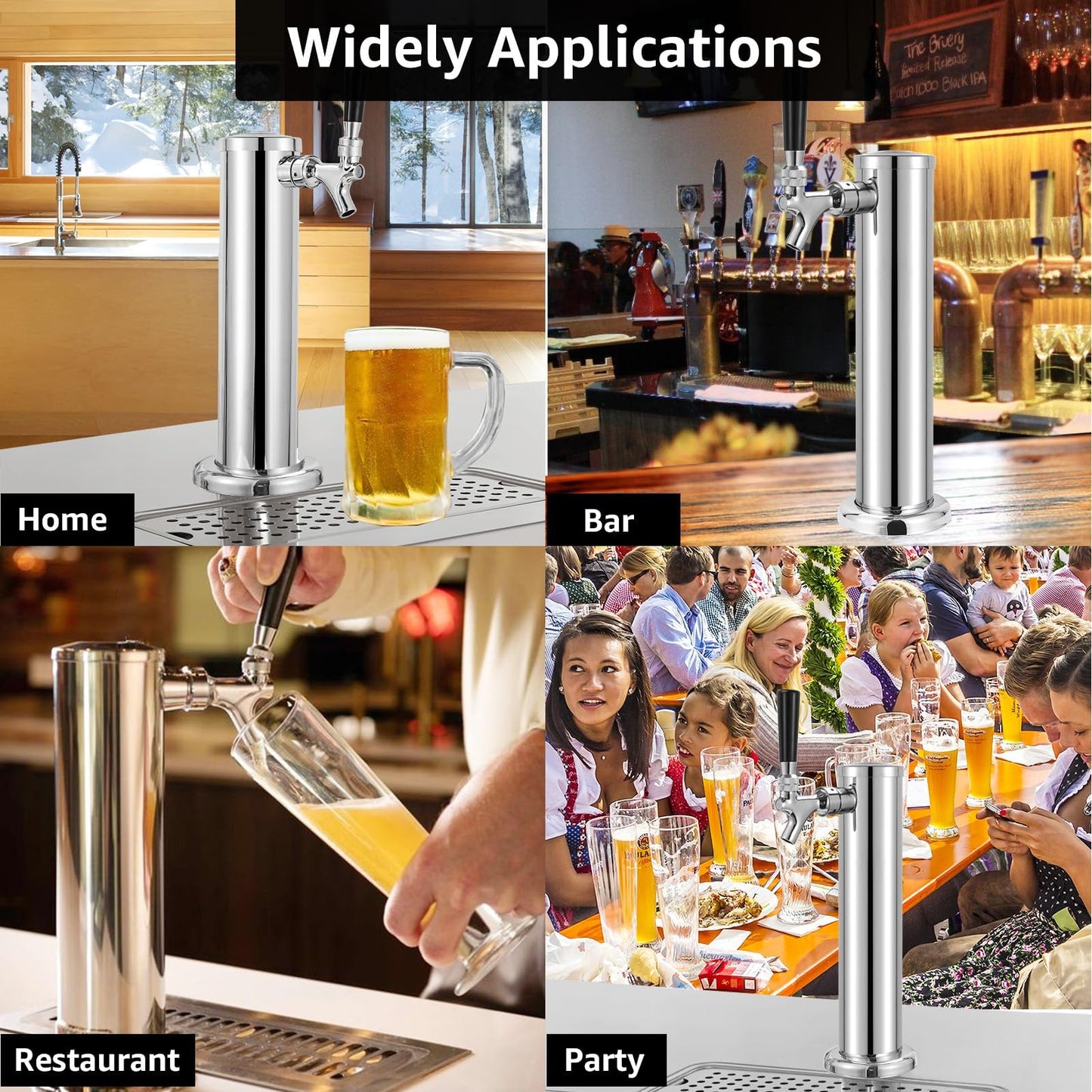Hilangsan Single Beer Tap Tower Draft Beer Tower Kegerator Tower Stainless Steel Keg Tower Kegerator Parts Kegerator Kit Stainless Core Beer Faucet Pre-assembled Beer Line 3" Beer Tower Dispenser