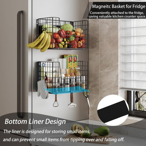 BOKIOVIN 1-Pack Magnetic Laundry Basket Organizer Storage,Magnetic Shelves for Washer Dryer Organizer,Hanging Laundry Basket for Washing Machine(Black)