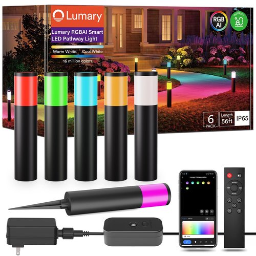 Lumary 6 Pack Smart Pathway Lights 2100LM, RGBAI/Cool/Warm White, Aluminum Wired Landscape Lighting IP65 Waterproof Works with Wi-Fi APP/Voice/Remote Control for Outdoor Yard, Garden, Walkway