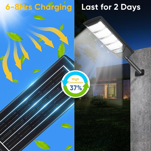 2 Pack Solar Street Lights Outdoor Waterproof 6500K 12000LM 5730SMD LEDs Solar Flood Lights Dusk to Dawn Parking Lot Light Wide Motion Sensor and Remote Control for Area Lighting Yard