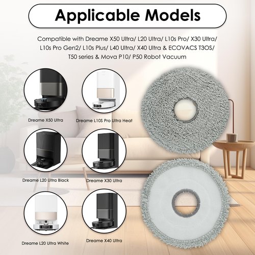 (6 Pack) X50 Ultra Replacement Mop Pads for Dreame X50 Ultra/ X40 Ultra/ X30 Ultra/ L10s Ultra L10s Pro Gen 2 L10s Pro Ultra L10s Plus L40 Ultra Mova P50 Ultra P50 Pro Ultra P10 Pro Ultra Robot Vacuum