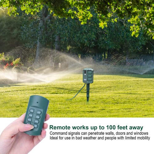 Outdoor Light Timer Waterproof, Dusk to Dawn Power Stake Timer Remote Control, 6 Grounded Electrical Outlets Timer for Outdoor Christmas Lights, Yard, Garden, Backyard, Halloween Decoration,13A