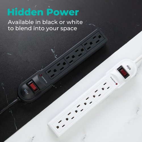 KMC 6-Outlet Surge Protector Power Strip 2-Pack, Overload Protection, 4-Foot Cord, 900 Joule - White