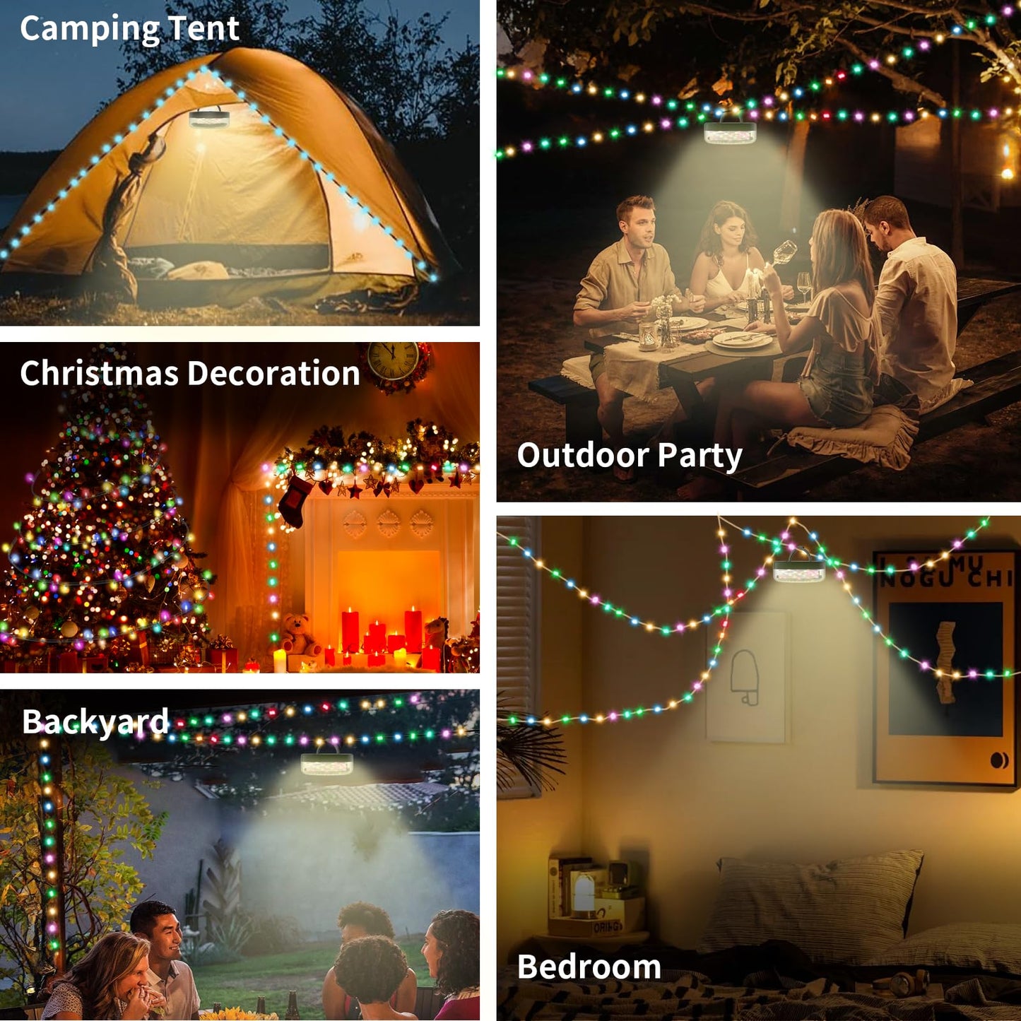 Phylosal Camping String Lights, Camping Essentials 2 in 1 Quick Storage 32.8FT Rechargeable Waterproof Tent Lights with with 6 Modes, Portable LED Hanging Light for Outdoor Patio Awning Garden Party