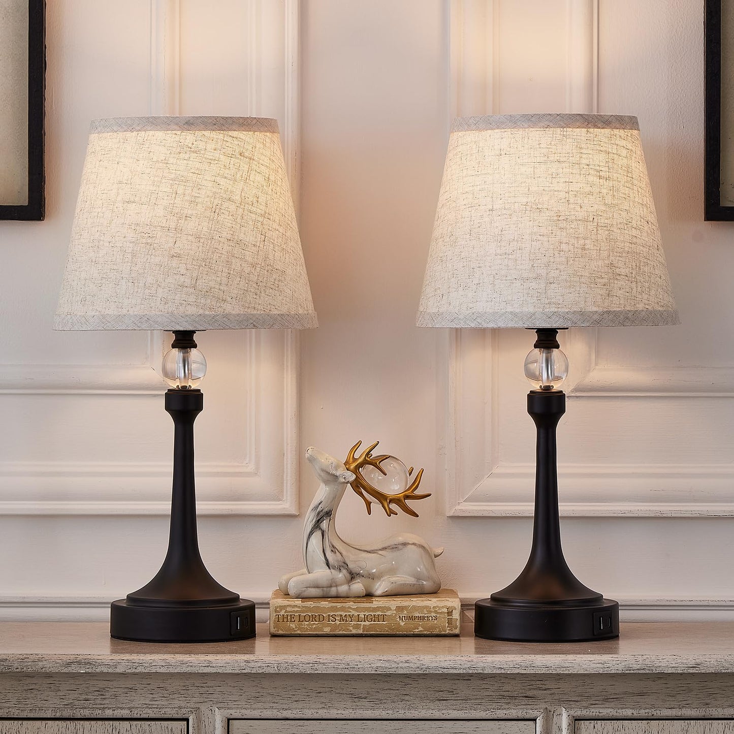 Leasgy Touch Table Lamp Set of 2 with USB C+A Ports-Black 19.7''