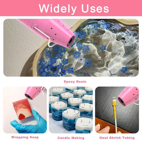 Heat Gun, Mini Heat Gun for Shrink Tubing, Portable Heat Gun for DIY Crafts, 300W Heat Air Gun with Reflector Nozzle, Shrink Wrap Gun Tool for Shrink Packaging PVC, Drying Paint, Clay - Pink