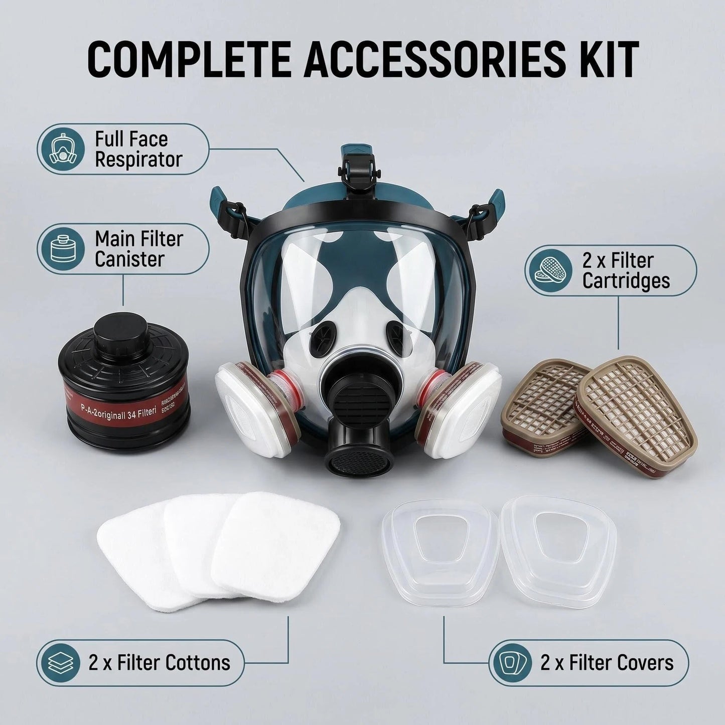 Gas Masks Survival Nuclear and Chemical - Full Face Respirator Gas Mask for Chemical, Spray Paint, Epoxy Resin, Welding, Sanding