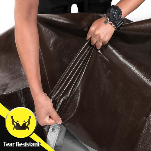 CAMPMAC Tarps Heavy Duty Waterproof 20x30 Ft, 10 Mil Thick, High Durability, Rip, UV Resistant and Tear Resistant with Metal Gromets Every 20 Inches (Silver/Brown - Reversible)