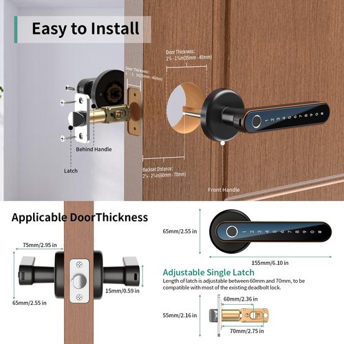IRONZON Fingerprint Door Lock with Handle Smart Door Lock with Keypad for Home Hotel Office Apartment Bedroom