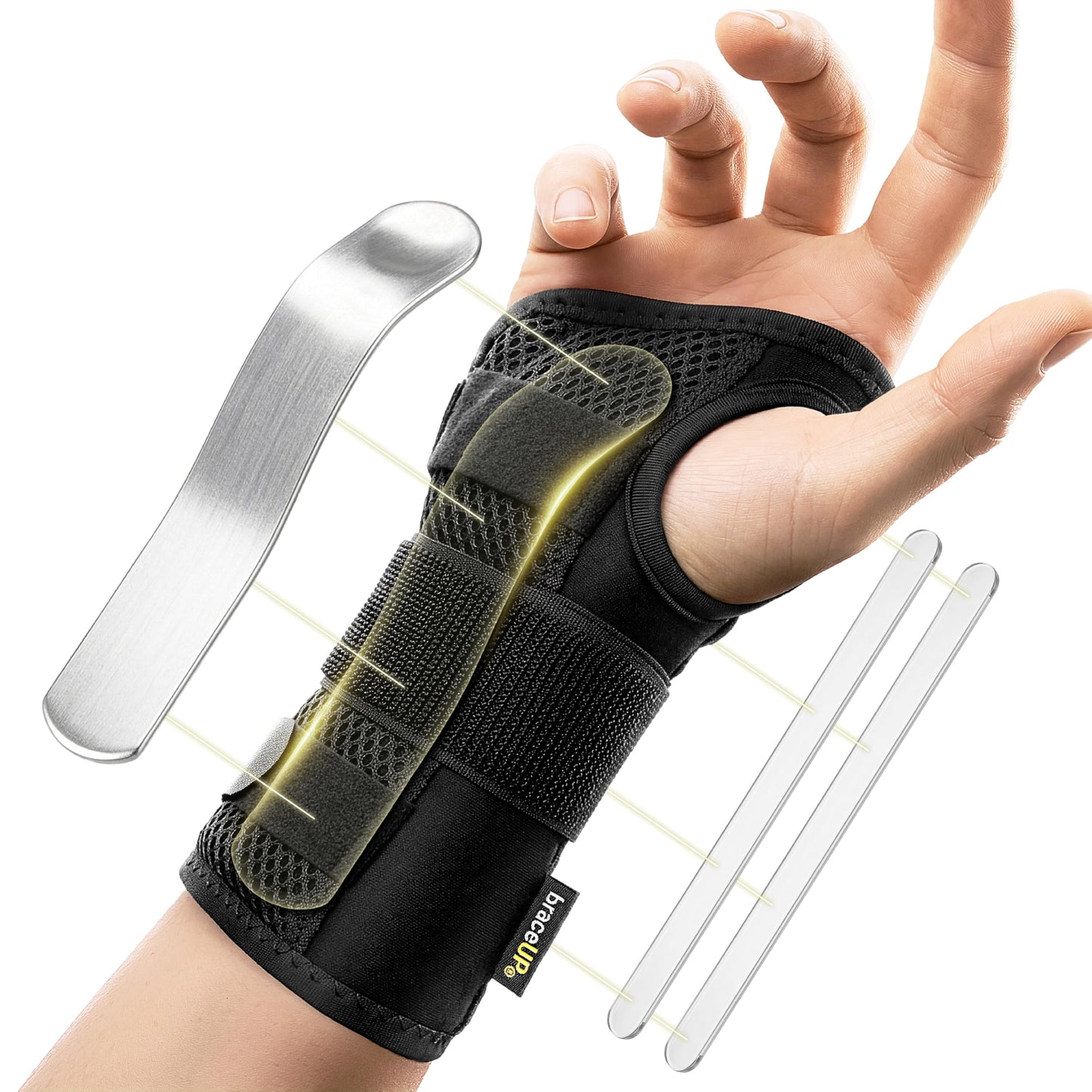 BraceUP Carpal Tunnel Wrist Brace - Metal Wrist Splint for Hand and Wrist Support, Tendonitis Arthritis Pain Relief