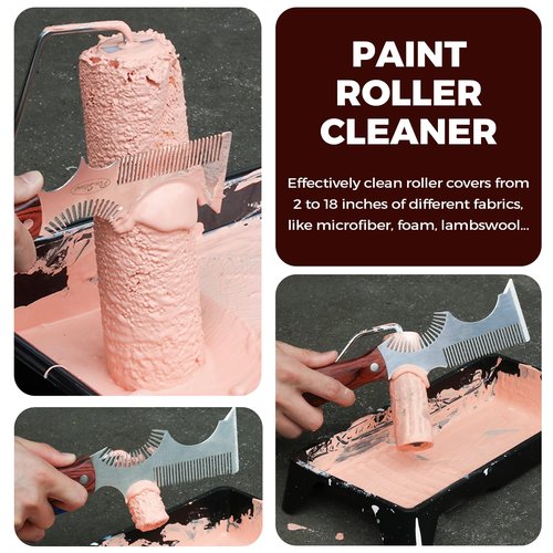 PinStone 8-In-1 Painters Tool - Paint Brush Comb, Paint Roller Cleaner, Stainless Steel Scraper, Putty Knife, Paint Can Opener, Wooden Handle