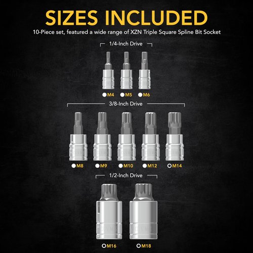 LEXIVON XZN Triple Square Spline Bit Socket Set, Premium S2 Alloy Steel | 10-Piece European Style M4 - M18 Set | Enhanced Storage Case (LX-145)