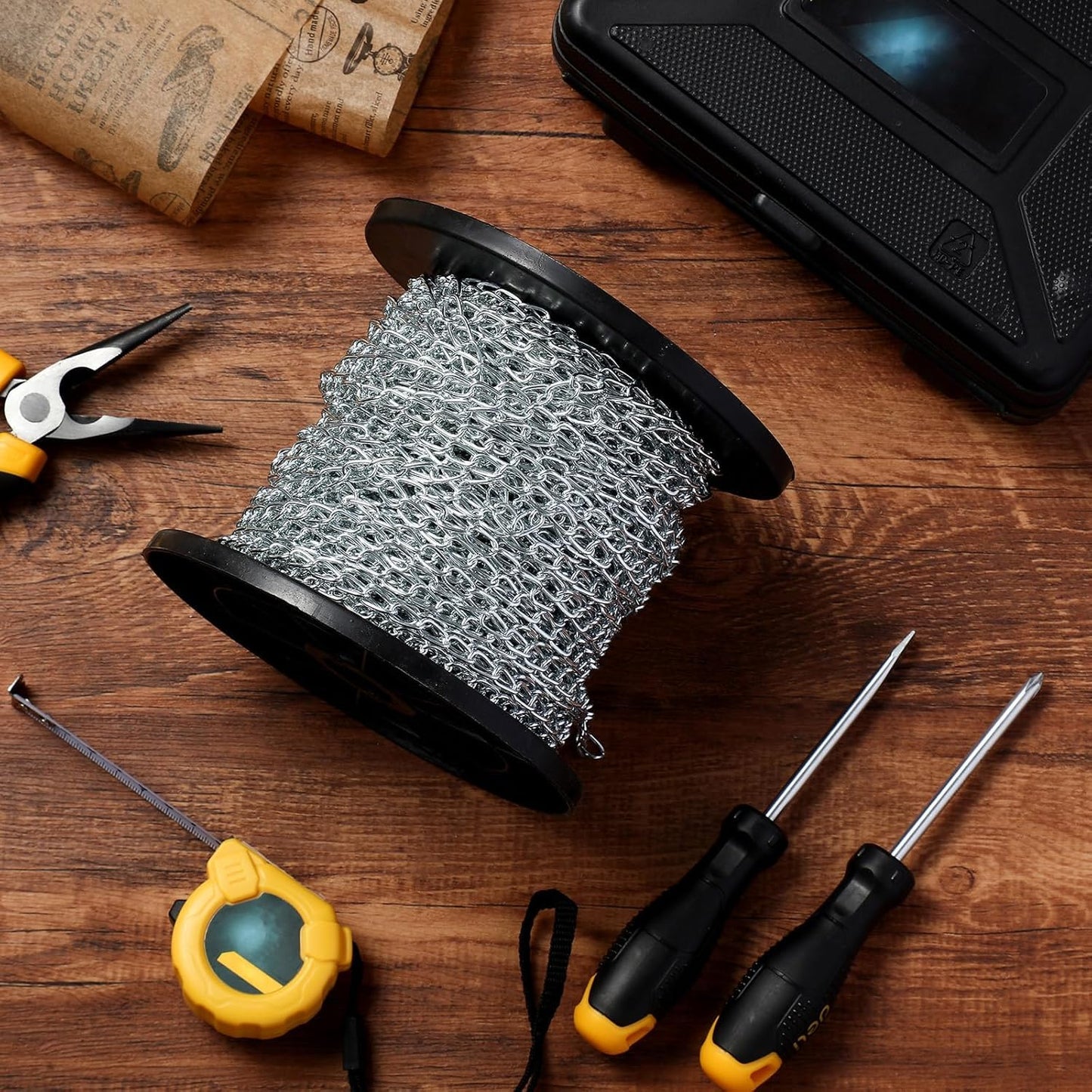 2Pack Jack Chain with Spool, 60Ft Totally Galvaniz Iron Hanging Chain, Metal Link Chain for Hanging Plants, Bird Feeders, Overhead Lights, Silver