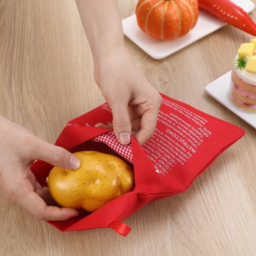 4 Pcs Baked Potato Microwave Bag Reusable Microwave Cooker Pouch Potato Bag Quick-Cook Easy Kitchen Gadget Cooker for Fluffy Sweet Potatoes Red Baked Pouch