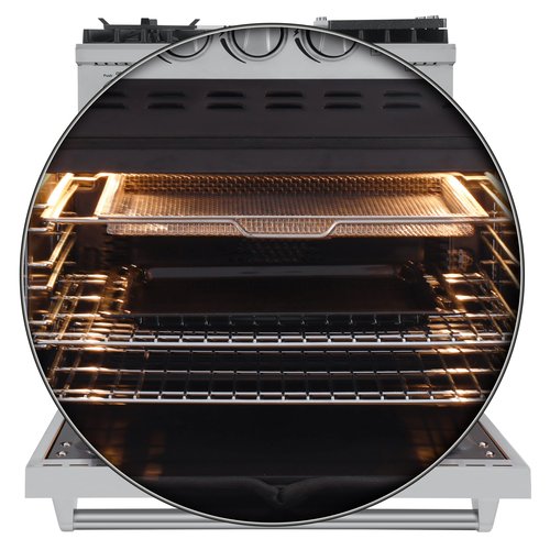 FORNO Lazio Dual Fuel 30″ Inch. Gas Range Electric Oven Freestanding 5 Sealed Burners 69,500 BTU Stove-Top Output, Electric Oven Includes Air Fryer and Griddle