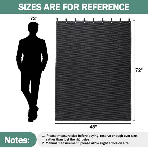 MABOZOO Studio Sound Blanket, Large Soundproof Blanket with Grommets, Heavy Duty Sound Dampening Noise Reducing Divider for Workshop, Basement, Laundry, Acoustic (Black, 48 * 72)