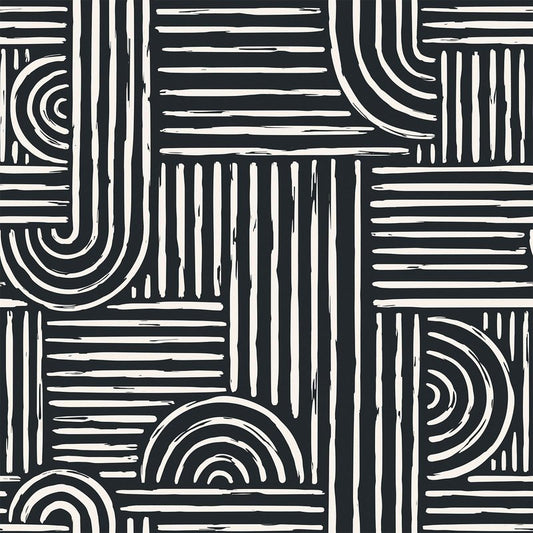 Livelynine Geometric Peel and Stick Wallpaper Black and White Modern Mid Century Geometric Abstract Wall Paper Contemporary Minimalist Lines 17.5x78.8 Geometric Pattern Contact Paper for Cabinets
