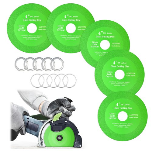 LUNVITO Glass Cutting Disc 5 Pcs Diamond Cutting Blade for Angle Grinder 4" x 7/8" Glass Cutter Blade Ultra-Thin Saw Blade Wheel for Cutting Grinding Tile Crystal Ceramic Jade Wine Bottles