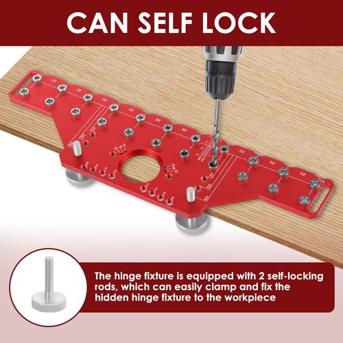 LYDODOKA Shelf Pin Jig and Hinge Jig, 2 In 1 Cabinet Hardware Jig Tool with Self-contained Clamping & 1/4 inch 5mm Drill Bits, Cabinet Concealed Hinge Drilling Guide for Door Woodworking