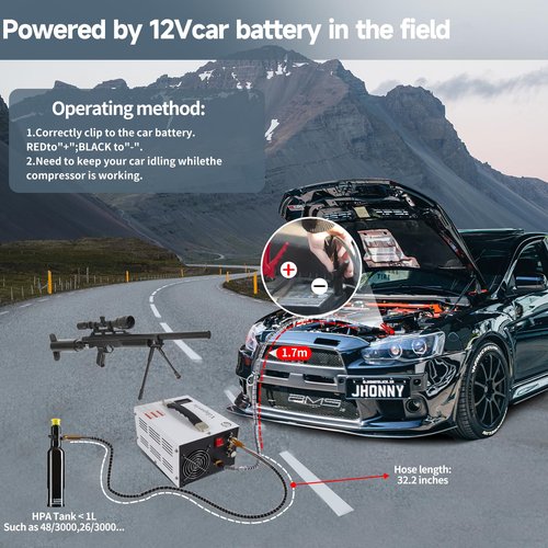 PCP Air Compressor, 4500Psi Portable Compressor, 12V DC/110V AC PCP Air Gun Compressor Manual Off, Built-in Cooling Fan with Power Adapter, Suitable for Paintball, Air Rifle, Diving Bottle