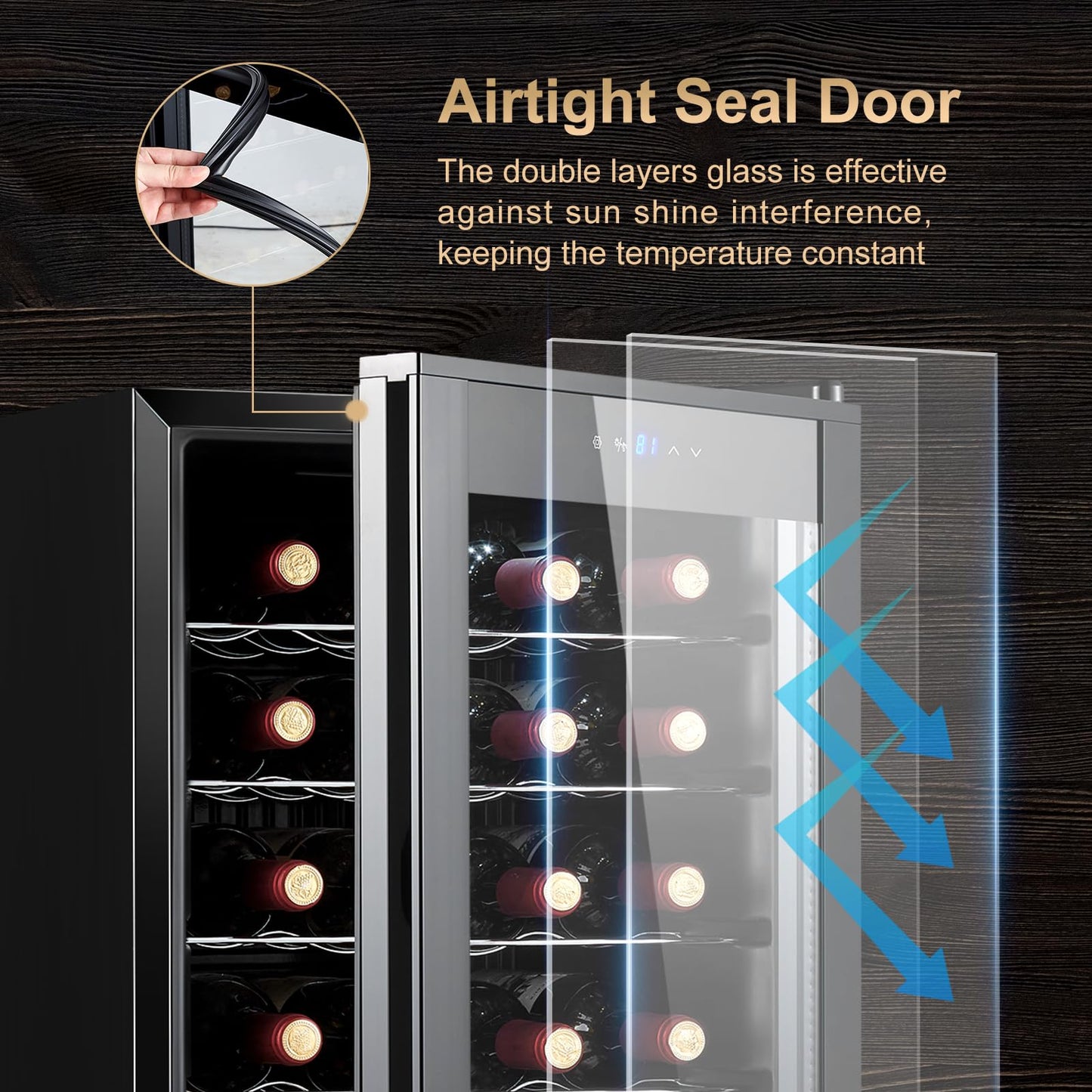 BODEGACOOLER 24 Bottle Mini Fridge for Bedroom, Compressor Wine Cooler Refrigerator for Home and Kitchen, Wine Cooler with Digital Temperature Control & Double-layer Glass Door for Wine, Champagne.