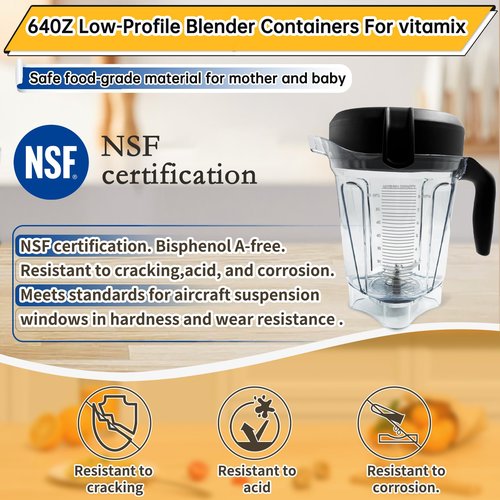 For Vitamix 64oz Low-Profile Blender Pitcher, Replacement for Vitamix 750 780 5000 5200 6300 7500 E320 Classic/Explorian Series etc Container Jar Cup
