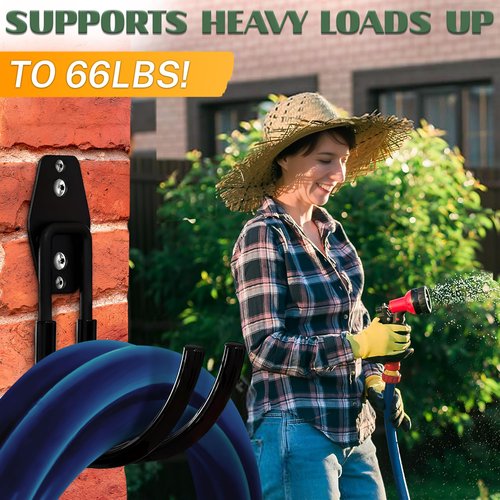 Hose Hook Wall Mount - Rust-Resistant, Scratch-Free, Strong Design, Anti-Slip Coating and Fast Setup - Garden Hose Hanger Wall Mount for Up to 66 lbs for Organizing Tools, Accessories, and Equipment