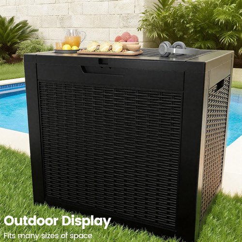 ComeWay 31 Gallon Outdoor Storage Box - Waterproof Resin Rattan Deck Bin for Indoor & Outdoor Use - Lockable & UV Resistant - Ideal for Package Delivery, Patio Cushions & Gardening Tools, Black
