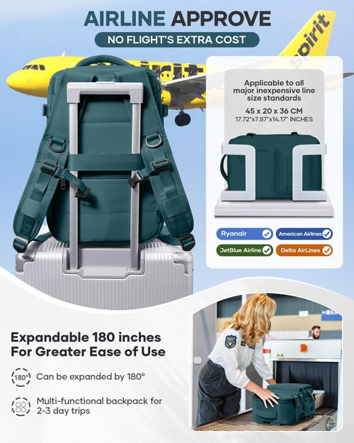 Vacuum Storage Travel Backpack with Air Pump Carry on Flight Approved Compression Vacpack Waterproof Airback with Vacuum System Airplane Travel Essentials Daypack Laptop Space Saver Bags PeacockBlue