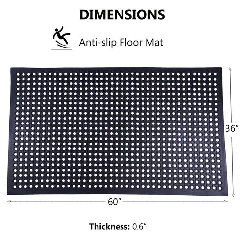 OrangeStar 2 Pack Rubber Floor Mat, 36"x60" Anti-Fatigue Door Mat w/Holes for Restaurant, Kitchen, Bar, Indoor/Outdoor, Black