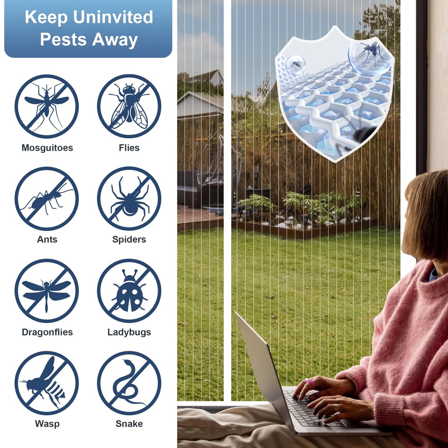 METAONLY Magnetic Screen Door Mesh, Works for Patio, Sliding Door, Keeps Bug Mosquito Out, Fresh Air Flow, Fits 36" x 82" Door - Curtain Size 38" x 84", White