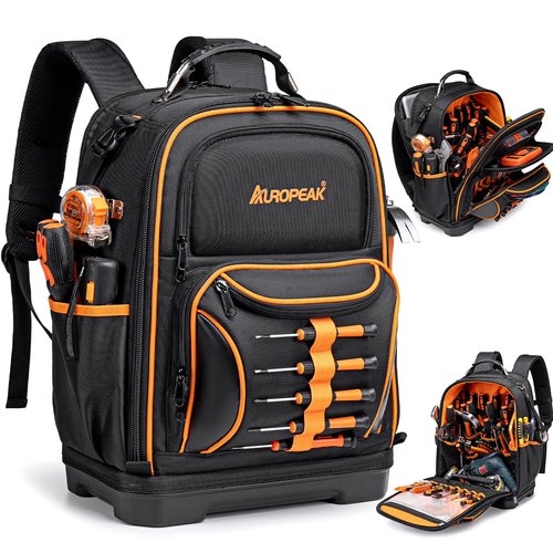 73 Pockets Tool Backpack Heavy Duty for Men Women, Hvac Tool Backpack, Tool Bag Backpack with Laptop Compartment, Waterproof Molded Base, 1680D, Durable Multi-Use Pocket for Electrician Construction