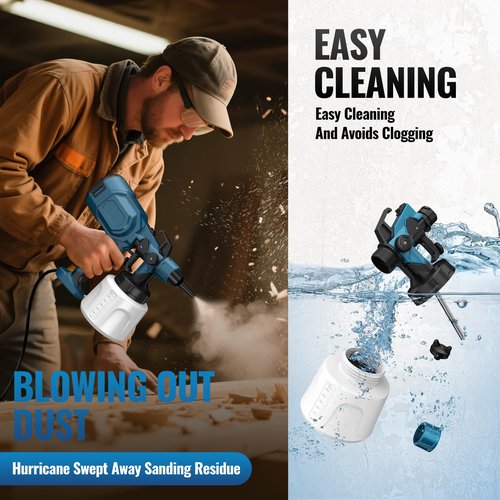 850W Paint Sprayer, High Power Electric Spray Gun with Goggles Cleaning Blowing Joints, 1400mL High Capacity Spray Paint Gun for Furniture, Cabinets, Fence, Walls, Door, Garden House Painting (Blue)