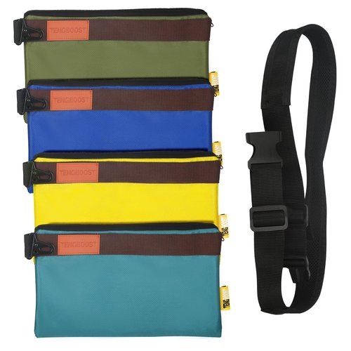 TENGBOOST 4 Pack Tool Pouches With Adjustable Waist Strap - 1680D Oxford Waterproof Multipurpose Tool Pouches - Small Tool Bag With Zipper - Multipurpose Storage Organizer