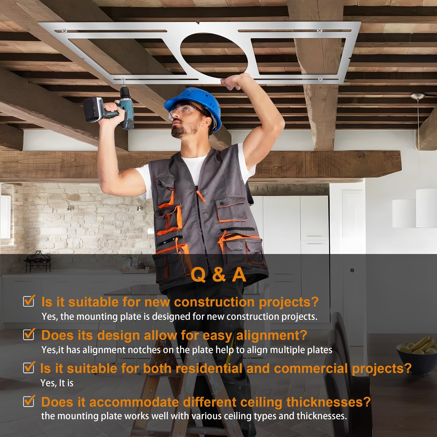 New Construction Mounting Plate, 6 Inch, LED Recessed Lighting Housing Kits, Flat Steel Rough in Bracket Fixture for LED Light Bar, 12PC Shallow Recessed Lighting Housing Plate