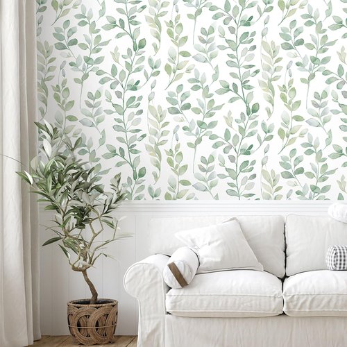 MelunMer Modern Leaf Peel and Stick Wallpaper Boho Green Contact Paper for Cabinets Self-Adhesive Removable Wallpaper for Bedroom Decor Botanical Contact Paper Bathroom Waterproof 78.8inL17.3inW